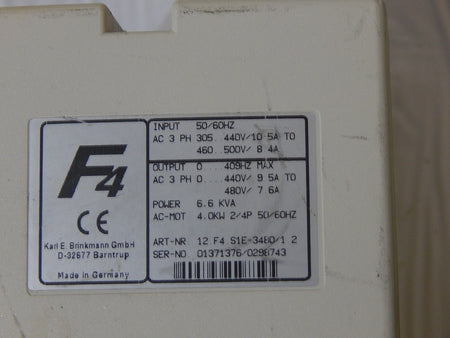 KEB F4 12.F4.S1E-3480/1.2 //12F4S1E348012 12.F4.S1E-3480  6,6kVA 4kW Used