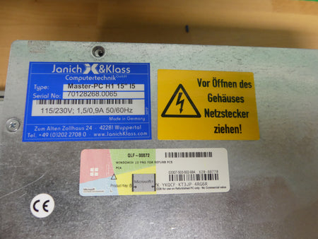 Janich & Klass Master-PC H1 15" I5 Bedienterminal High Power Bediengerät-Monitor