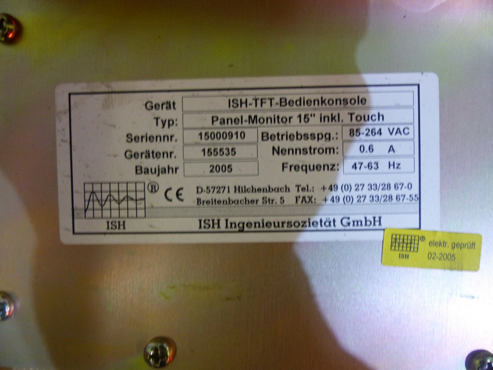 ISH-TFT-Bedienkonsole Panel-Monitor 15" inkl. Touch