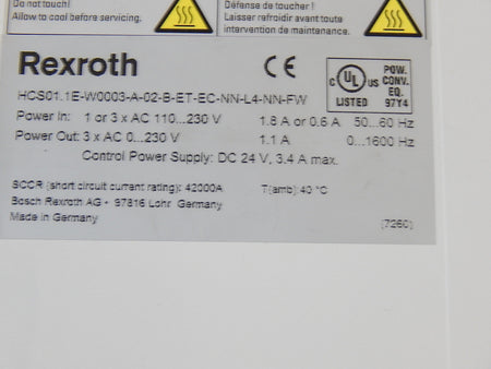 Bosch Rexroth ServoumrichterTyp HSC01.1E-W0003-A-02-B-ET-EC-NN-L4-NN-FW