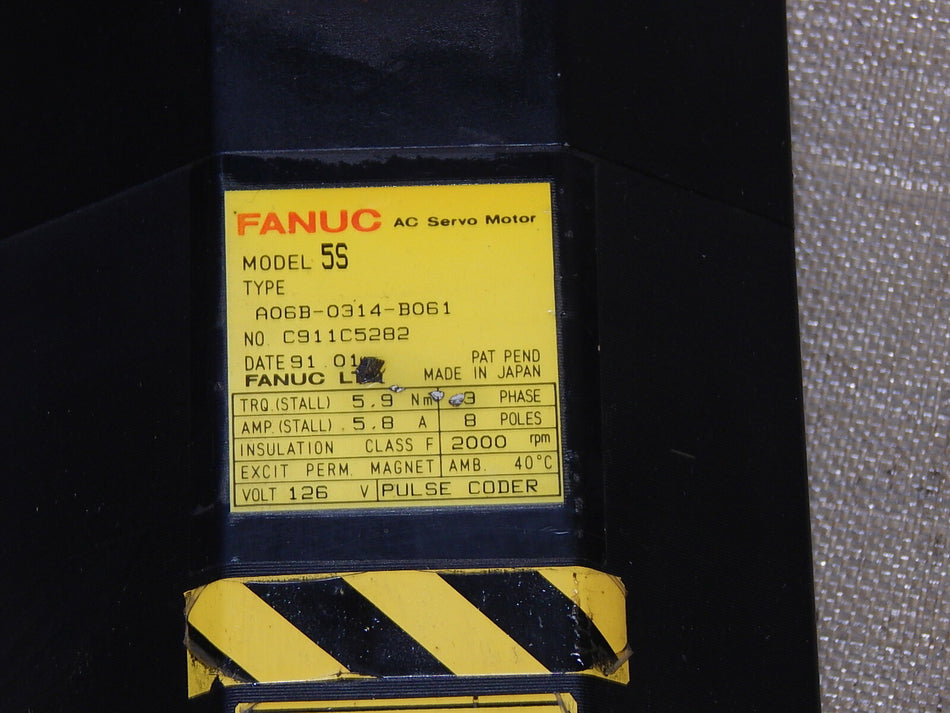  Fanuc 5S  A06B-0314-B061 Servomotor used