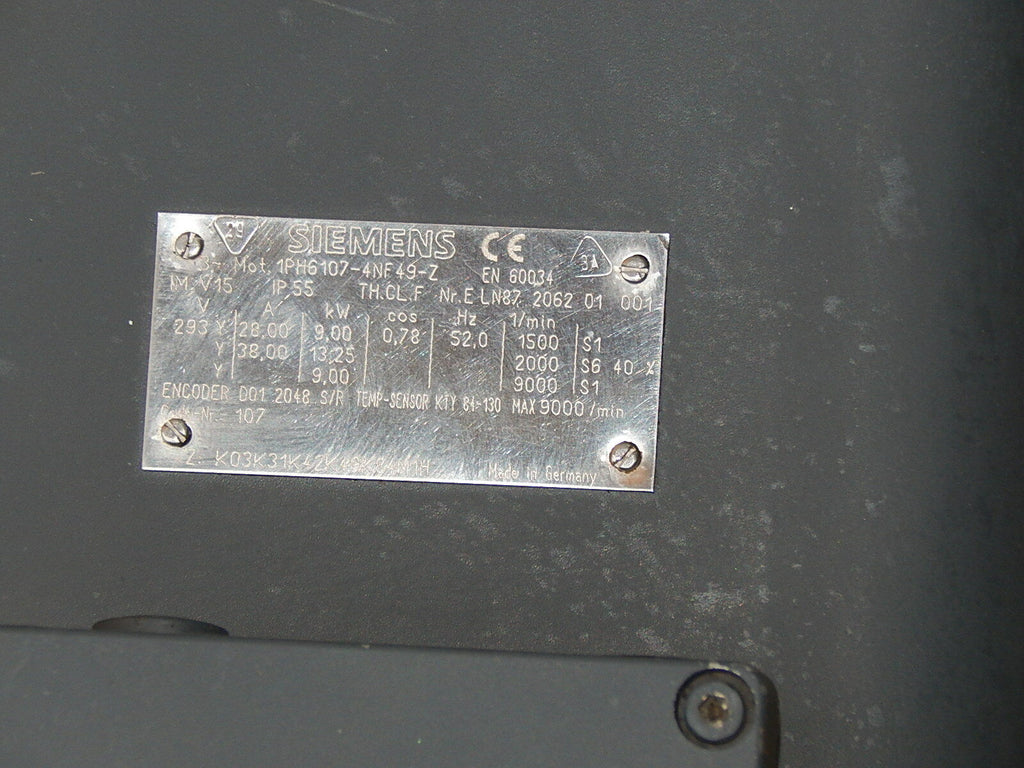 Siemens Spindelmotor 1PH6107-4NF49-Z 9kW Used