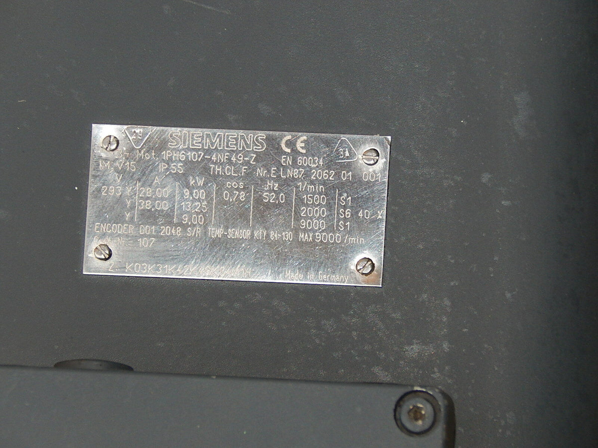 Siemens Spindelmotor 1PH6107-4NF49-Z 9kW Used