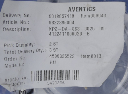 Aventics Kompaktzylinder 0822396004 KPZ-DA-063-0025-00-4122411000020-B