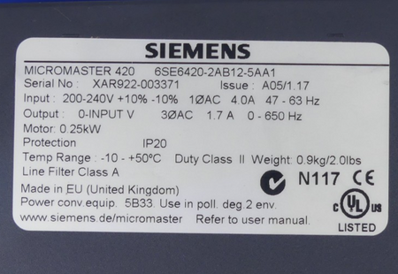 Siemens Micromaster 420 6SE6420-2AB12-5AA1