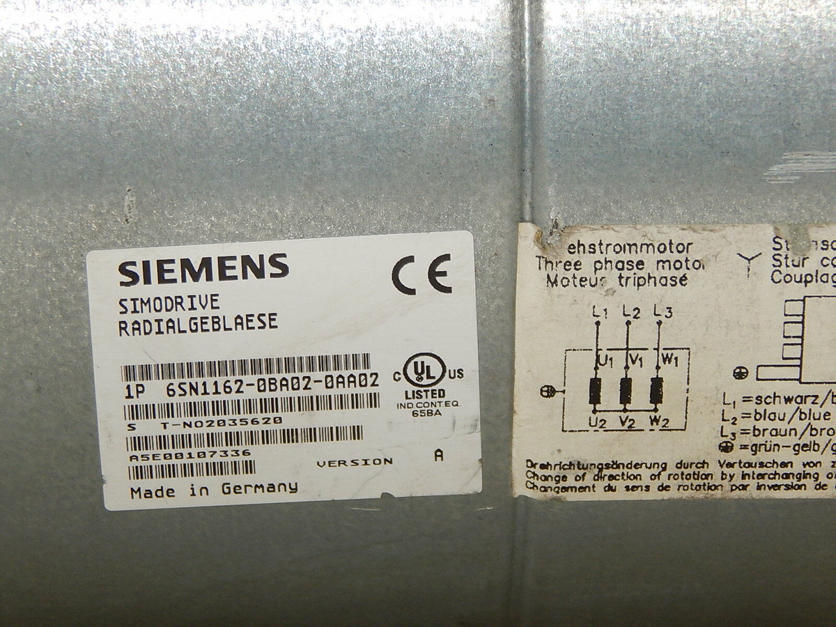 Siemens  Simodrive Radialgeblaese 6SN1162-0BA02-0AA02 used