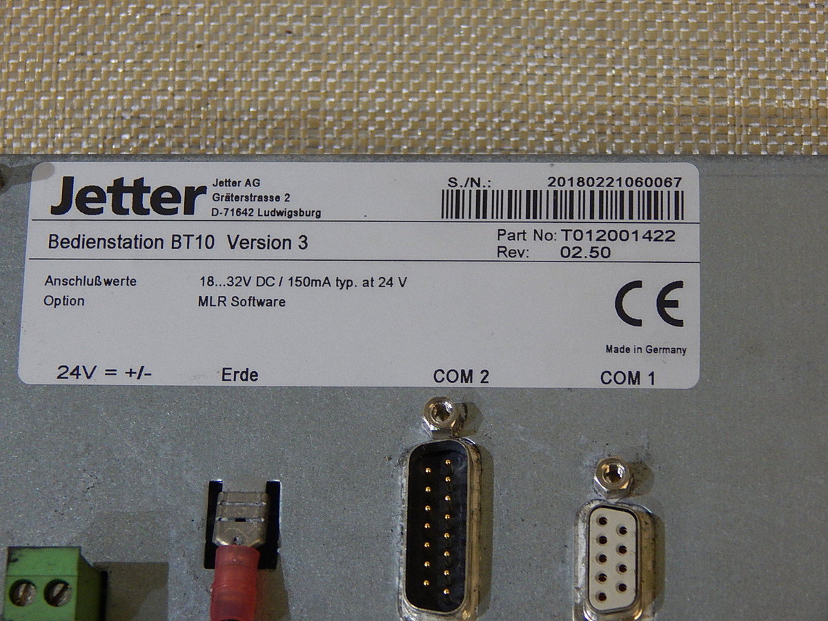 Jetter Bedienterminal BT 10 Version 3 Part No:T012001422 Used