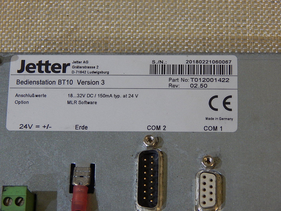 Jetter Bedienterminal BT 10 Version 3 Part No:T012001422 Used
