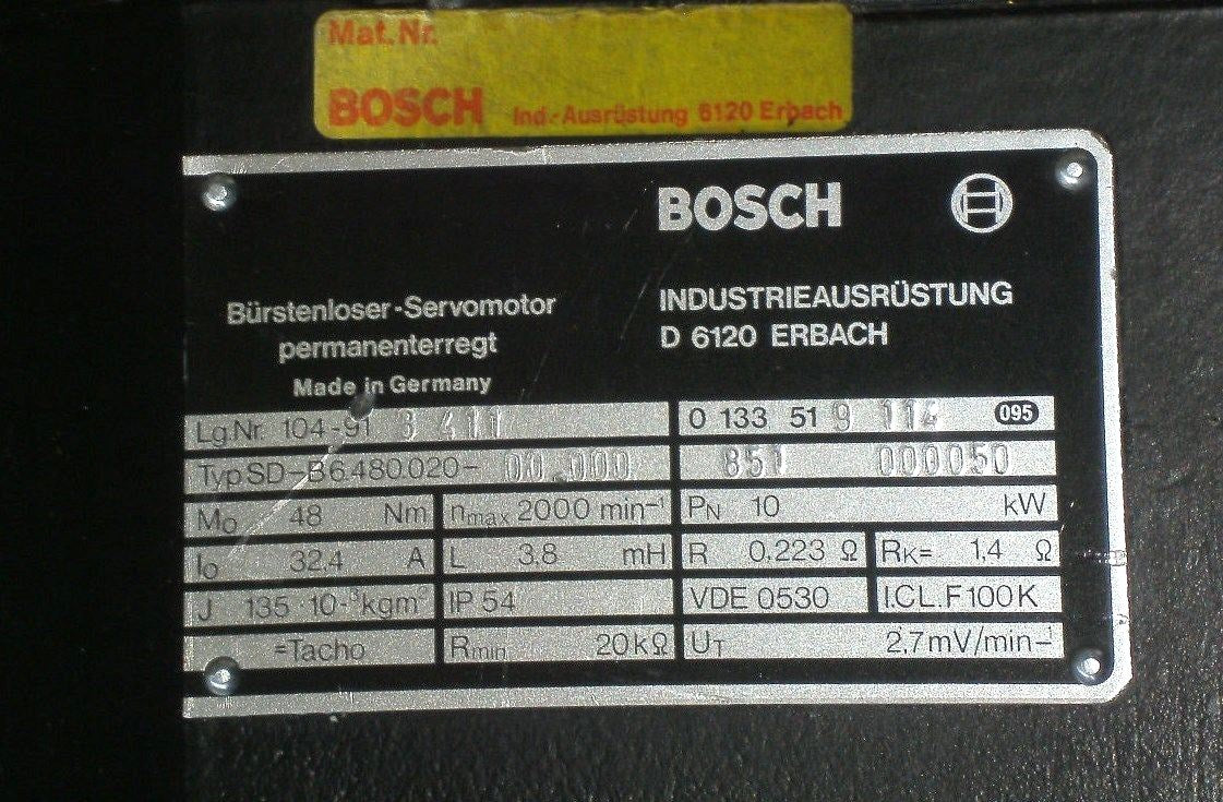 Bosch Bürstenloser Servomotor Permanenterregt Typ.SD-B6 480.020-00.000