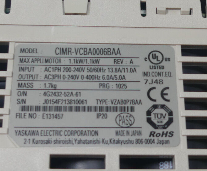 YASKAWA V1000 CIMR-VCBA0006BAA