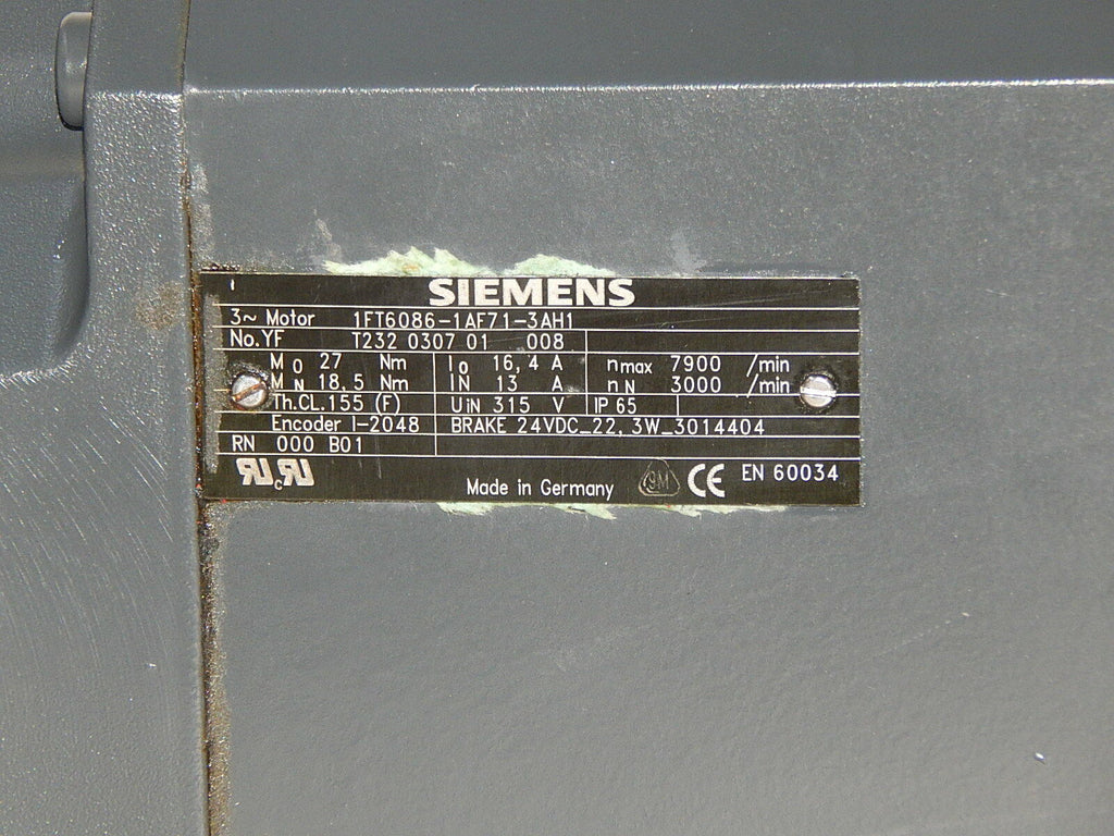 Siemens 3~Motor 1FT6086-1AF71-3AH1 Used