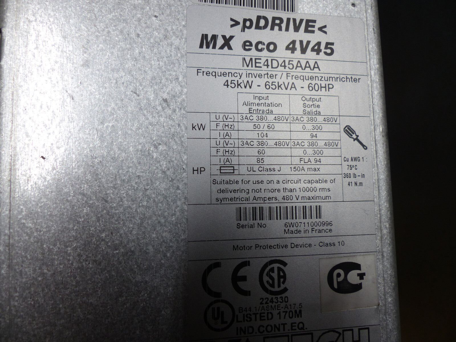schneider pdrive mx eco 4v45  me4d45aaa inverter  45kw-65kva-60hp s.Bilder