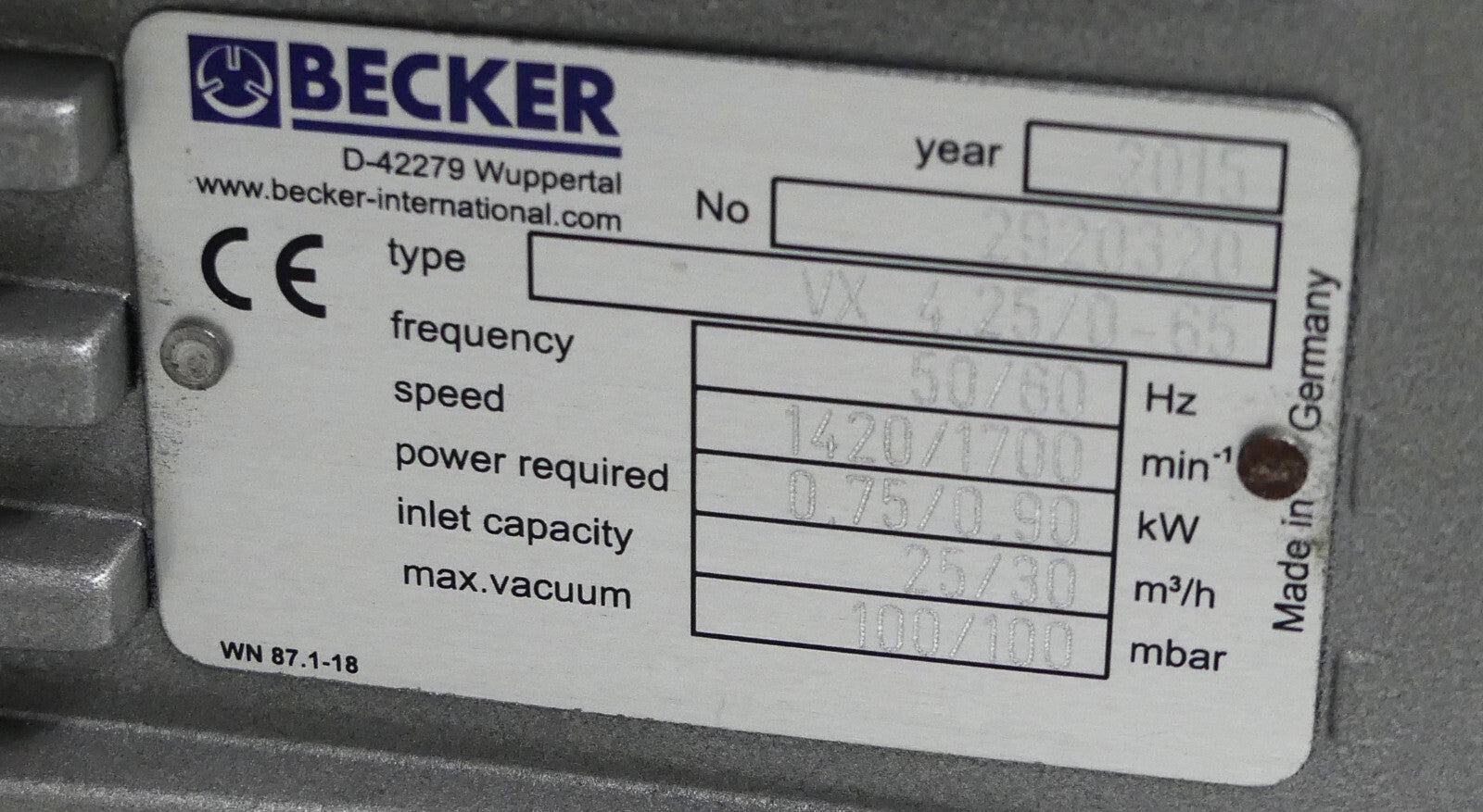 Becker  vx 4.25/0-65   vx4.25/0-65  Vakuumpumpe B.j 2015