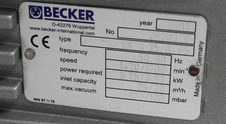 Becker  vx 4.25/0-65   vx4.25/0-65  Vakuumpumpe B.j 2015