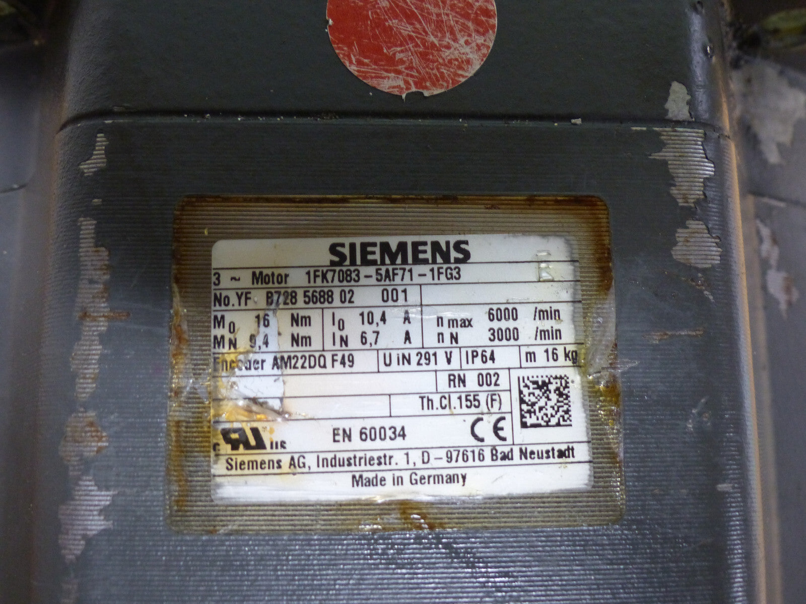 SIEMENS 1FK7083-5AF71-1FG3 used