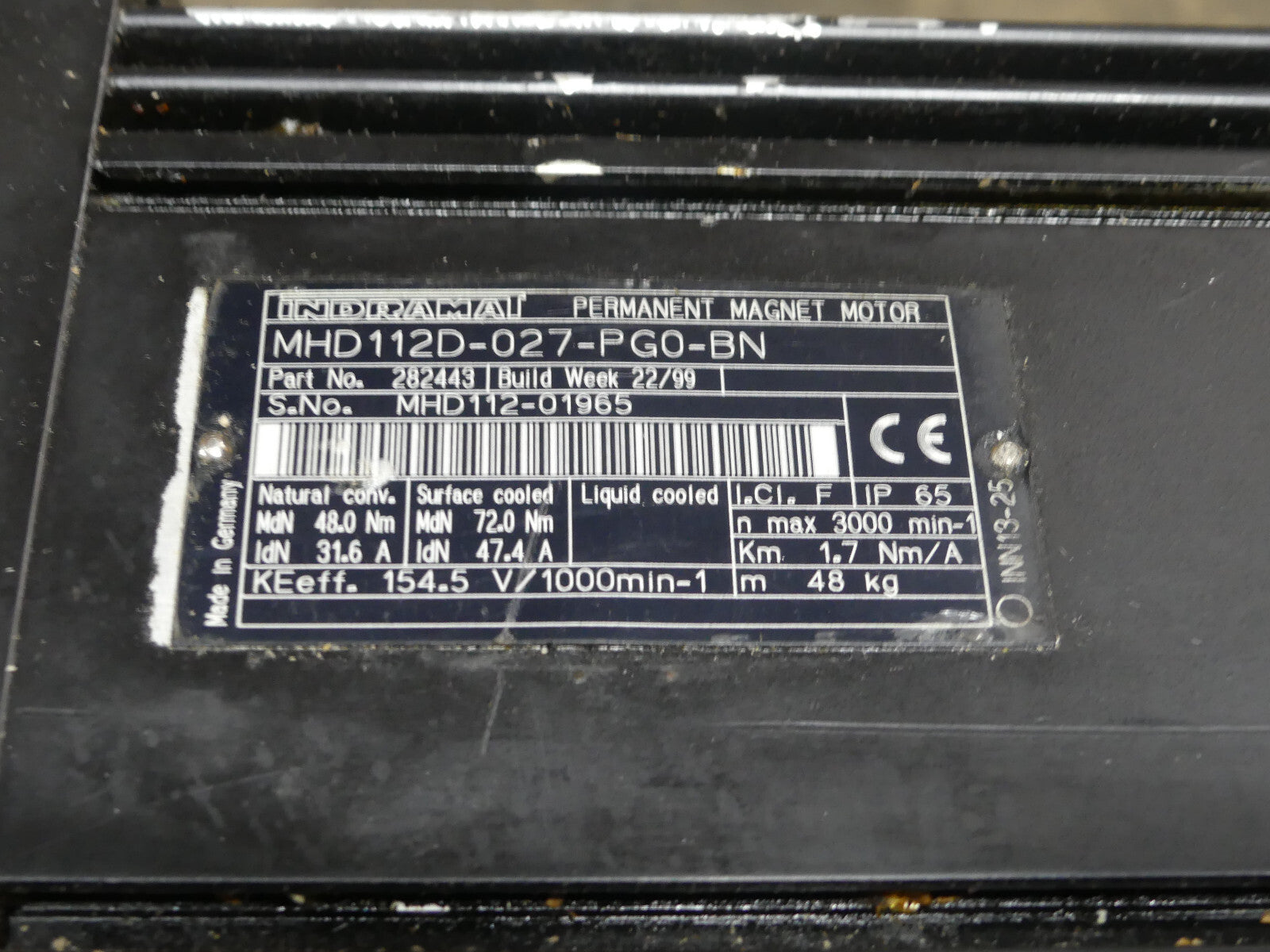 REXROTH INDRAMAT PERMANENT MAGNET MHD112D-027-PG0-BN SERVO MOTOR Used