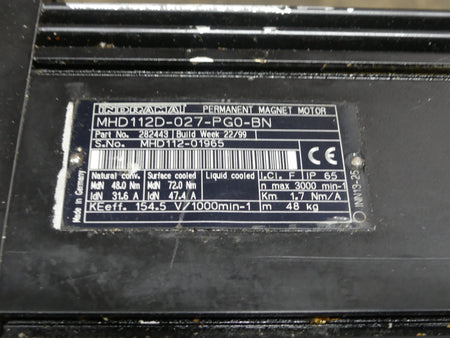 REXROTH INDRAMAT PERMANENT MAGNET MHD112D-027-PG0-BN SERVO MOTOR Used