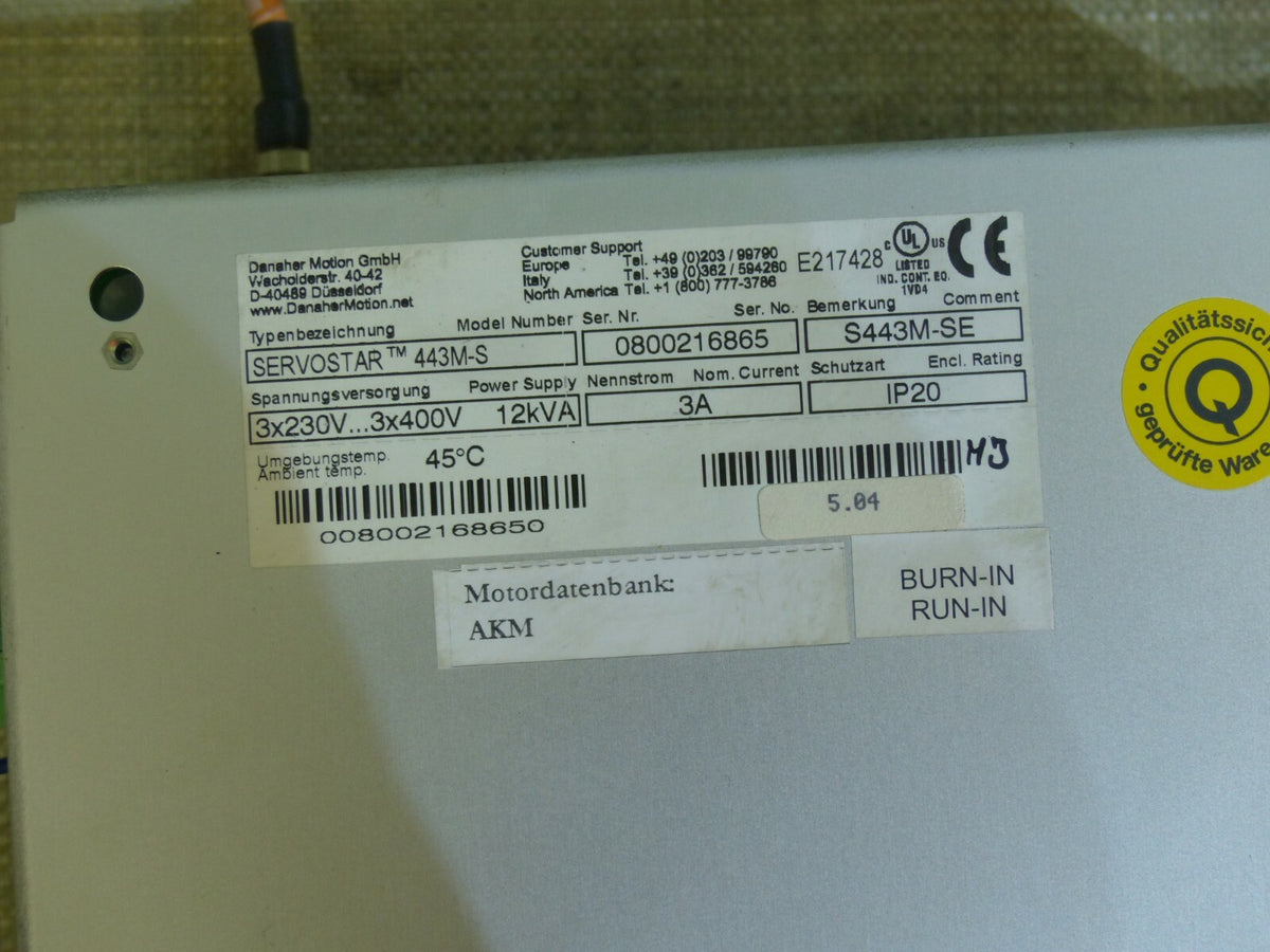  Danaher Motion Kollmorgen Servostar 443M-S  S443M-SE