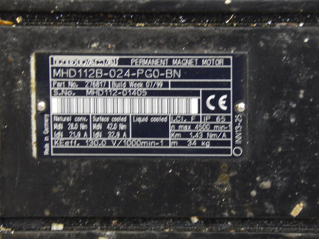 REXROTH INDRAMAT PERMANENT MAGNET MHD112B-024-PG0-BN SERVO MOTOR  Used