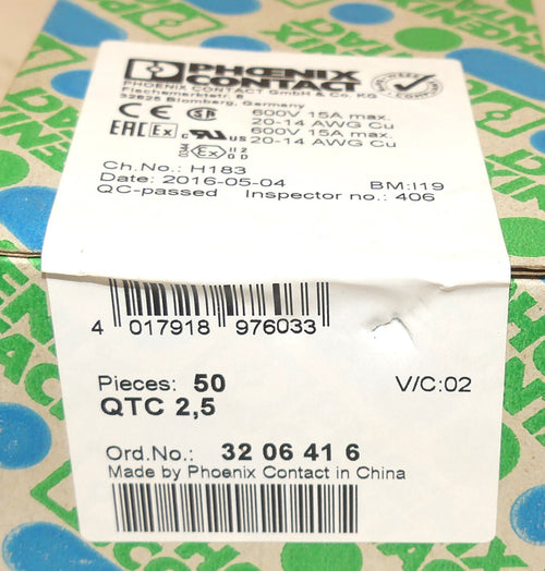 50Stk Phoenix Contact QTC2,5 Durchgangsklemme