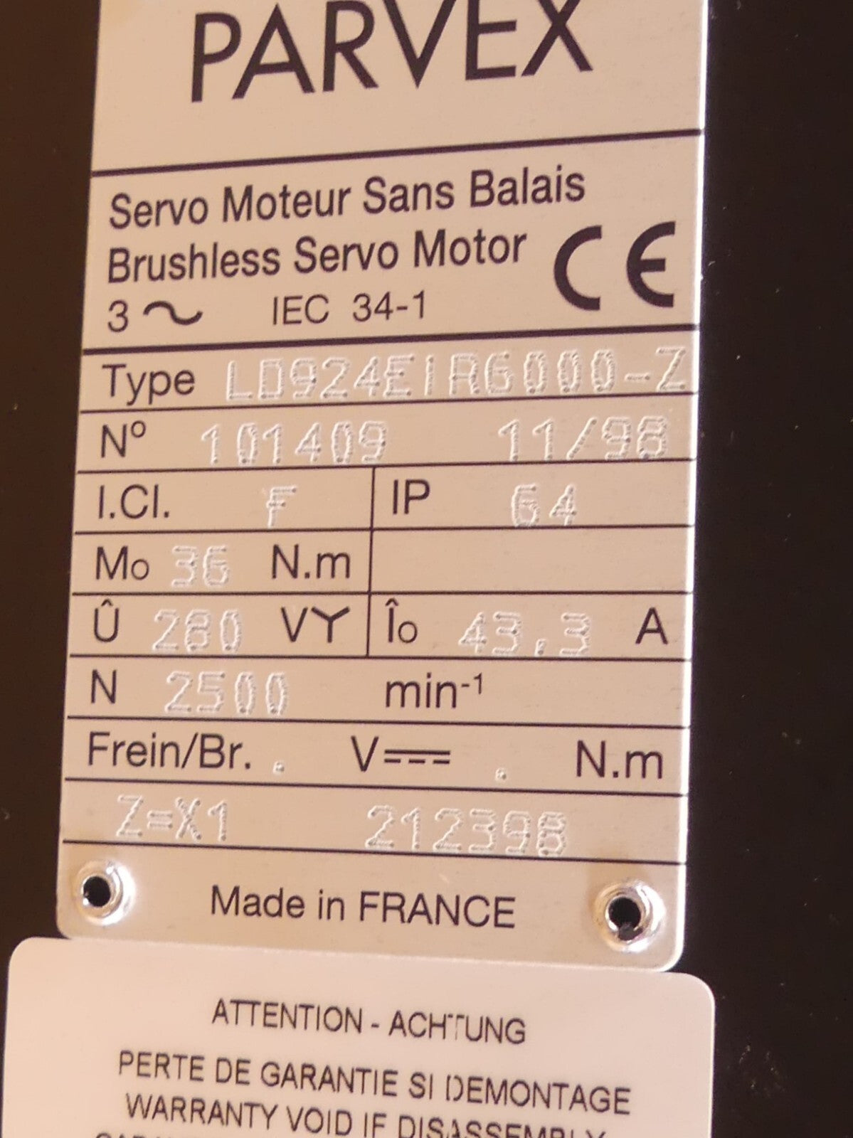 Parvex Servo Motor LD924EIR6000-Z (s.Bilder)