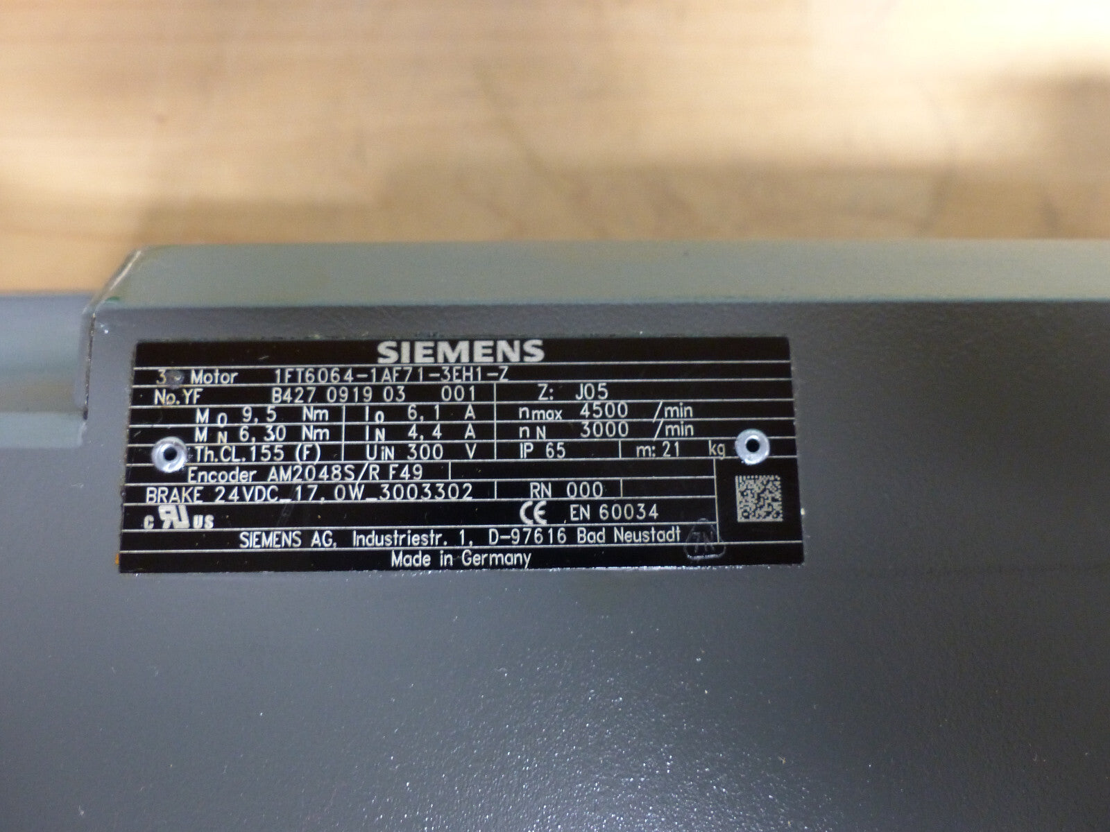 Siemens Servomotor 1FT6064-1AF71-3EH1-Z used