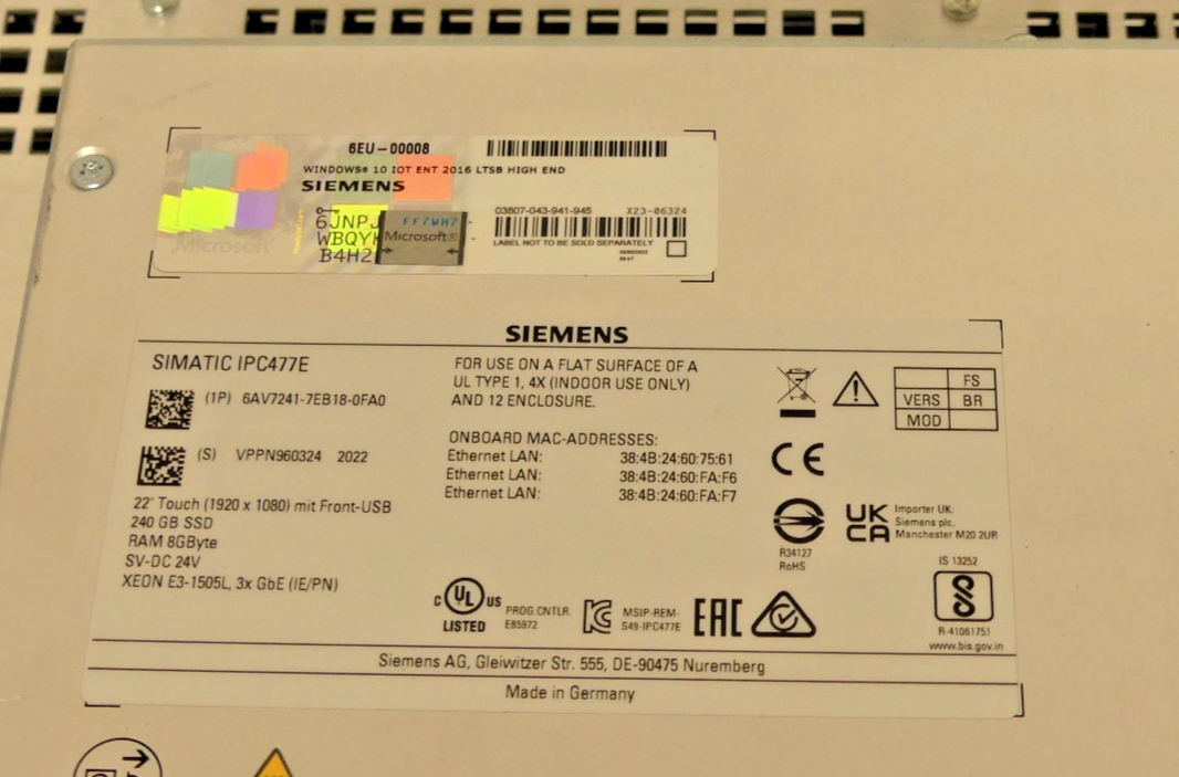 SIEMENS SIMATIC IPC477E 6AV7241-7EB18-0FA0