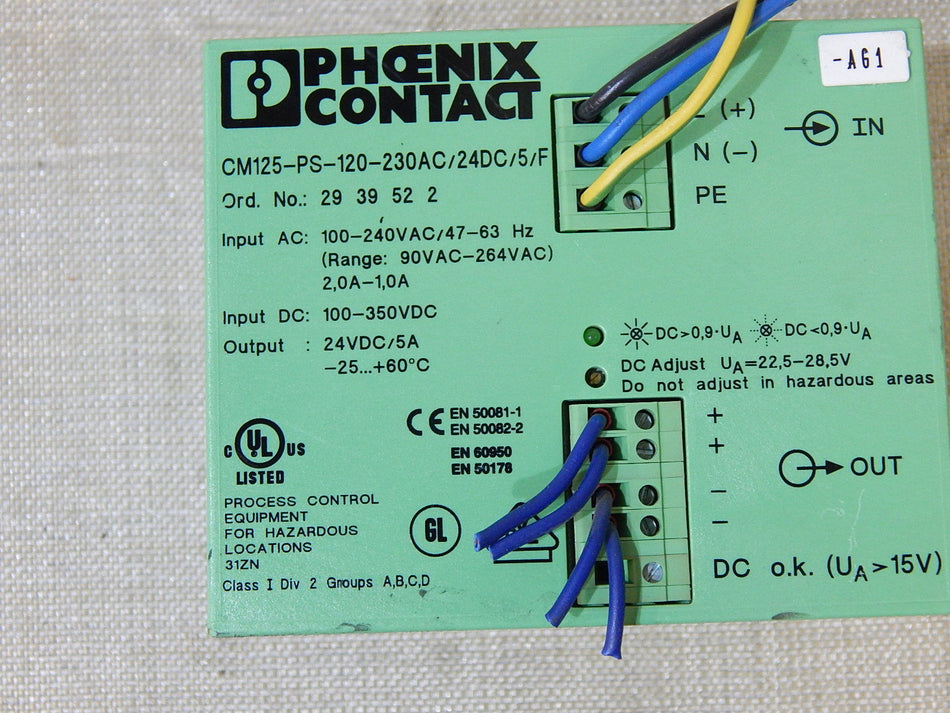 PHOENIX CONTACT Power Supply CM125-PS-120-230 AC /24DC/5/F Used