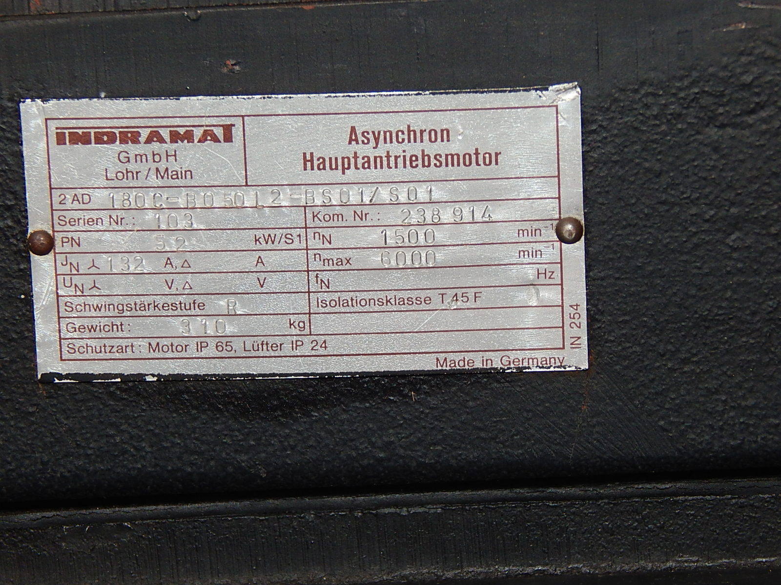 INDRAMAT SERVOMOTOR  2AD180C-B050L2-BS01/S01 52KW  Used