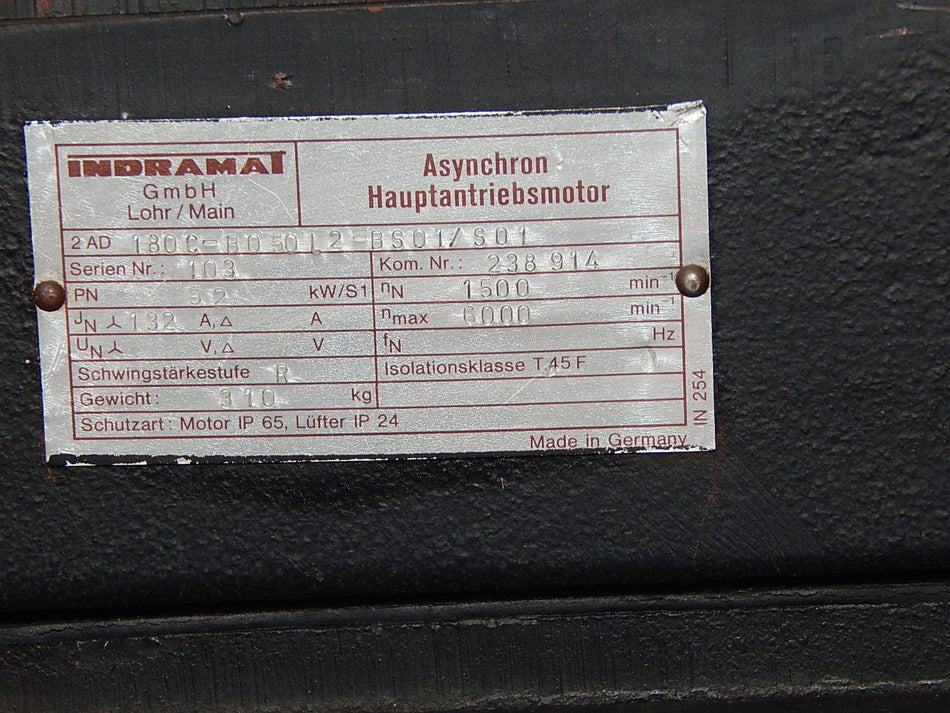 INDRAMAT SERVOMOTOR  2AD180C-B050L2-BS01/S01 52KW  Used