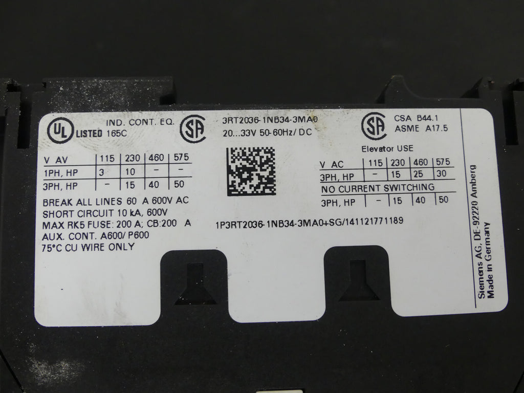 Siemens SIRIUS Leistungsschütz 3RT2036-1NB34-3MA0   3RT2 036-1NB34-3MA0