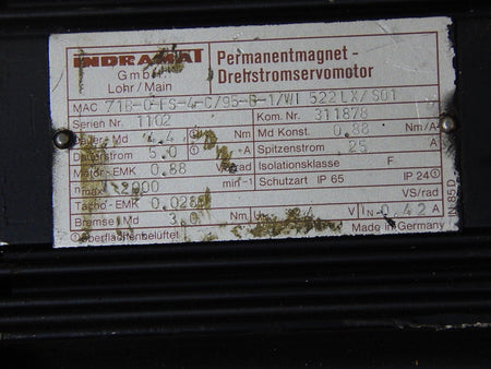 Indramat Permanentmagnet-Drehstromservomotor MAC71B-0-FS-4-C/95-B-1/WI 522LX/S01
