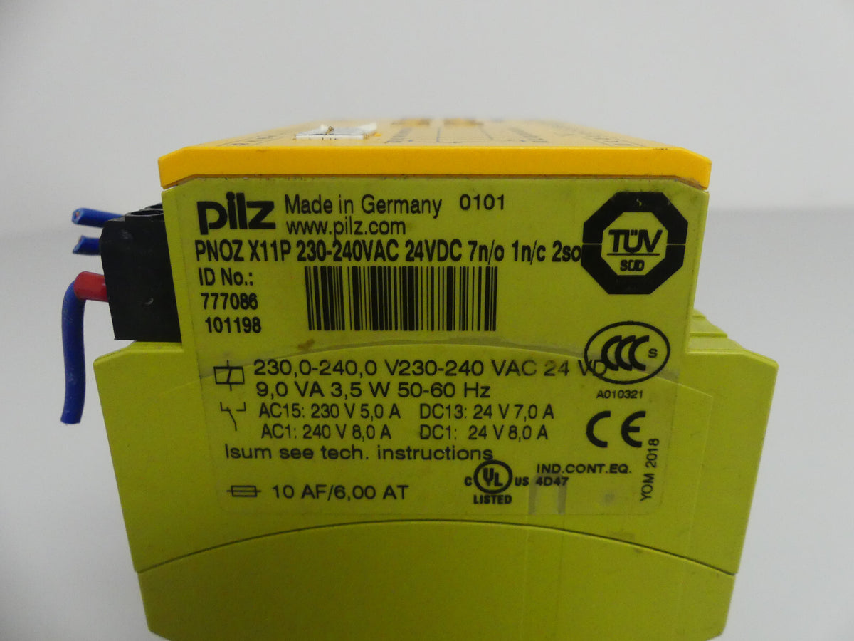 Pilz PNOZ X11P 230-240VAC 24VDC 7n/o 1n/c 2so 777086