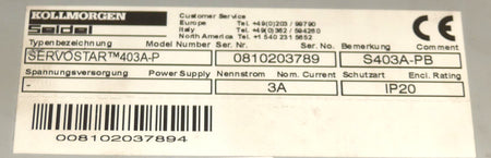 KOLLMORGEN  DANAHER SERVOSTAR 403A-P S403A-PB 400A