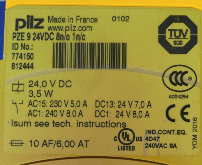 Pilz PZE 9 24VDC 8n/o 1n/c 774150812444