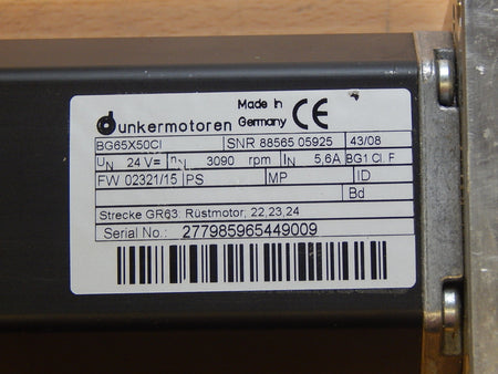 Dunkermotoren  BG65X50CI   SNR.88565 05925 Used S.Bilder