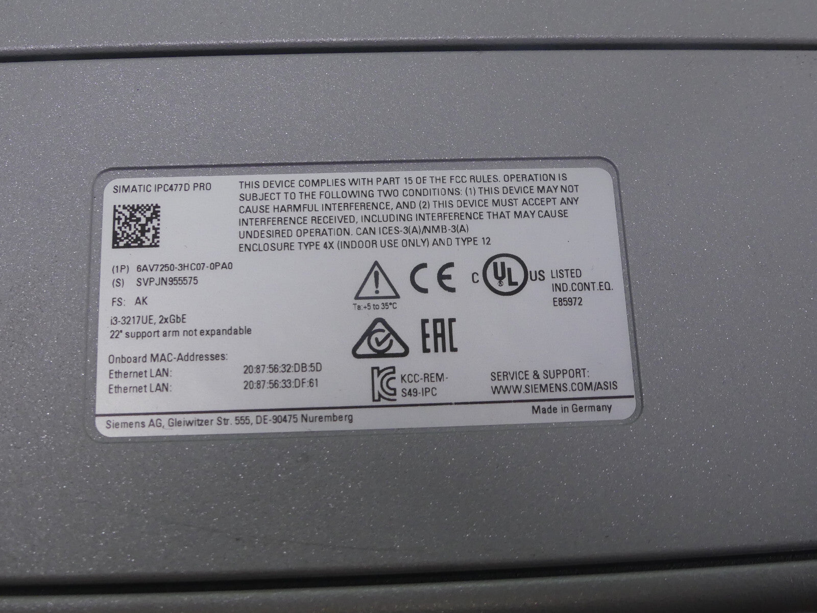 Siemens SIMATIC 6AV7250-3HC07-0PA0 IPC477D Pro 22" ohne FESTPLATTE