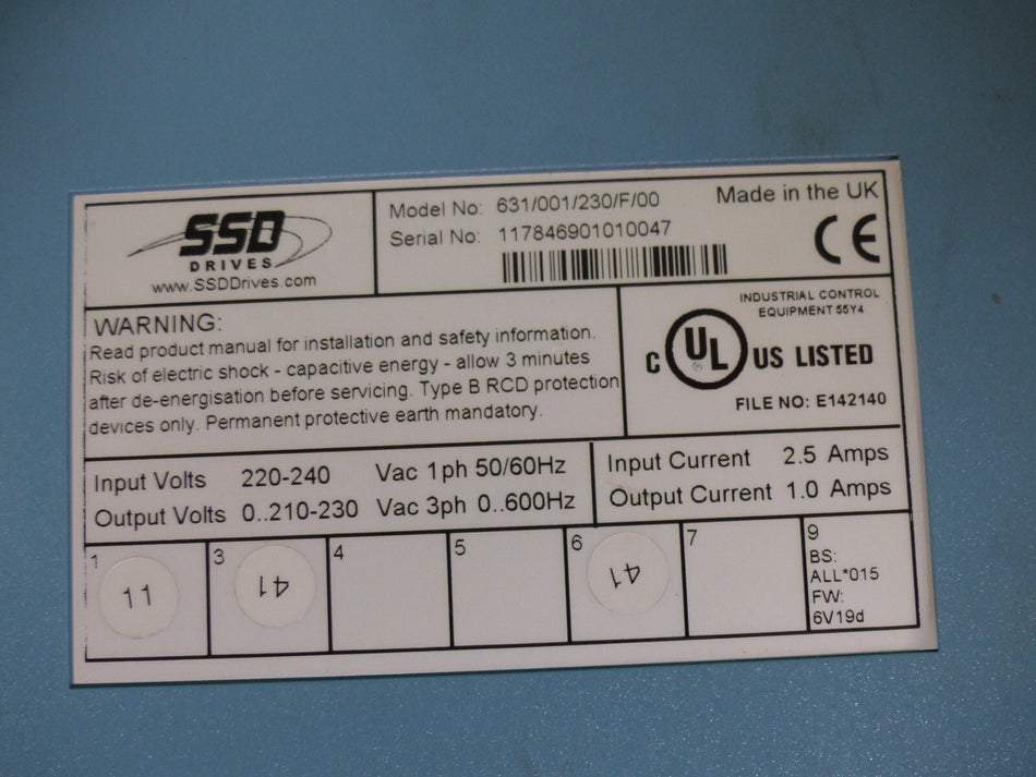 SSD DRIVES 631-001/230/F/00  Servoantrieb ohne Deckel s.Bilder