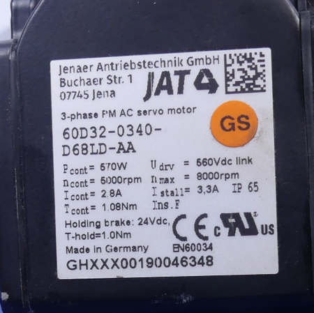 Jenaer Antriebstechnik Servomotor 60D32-0340-D68LD-AA