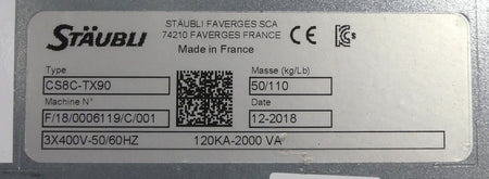 STÄUBLI  TX90L Industrieroboter + Steuerung CS8-TX90 Handbediengerät SP1 B.j2018
