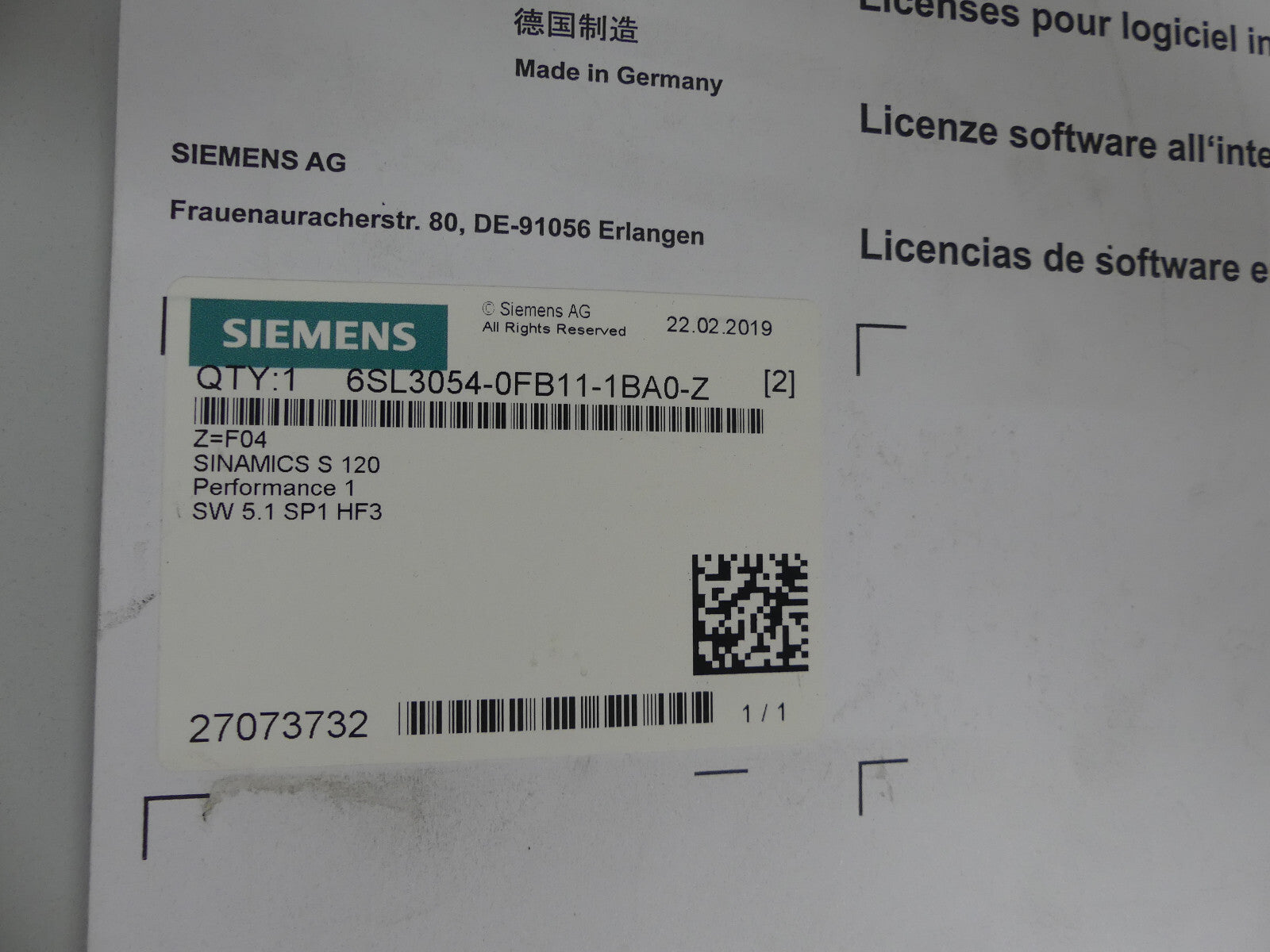 Siemens 6SL3054-OFB11-1BA0-Z Softwarelizenzen