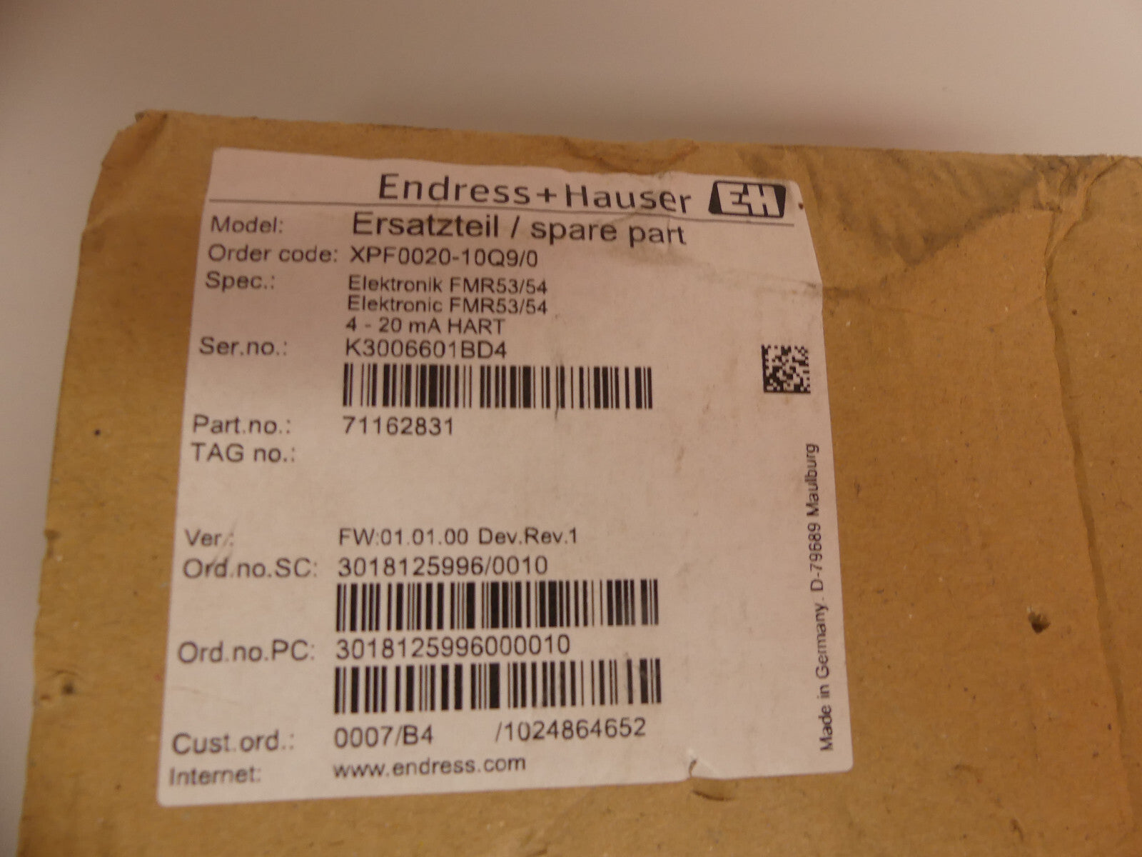 Endress+Hauser  Ersatzteil/spare part XPF0020-10Q9/0