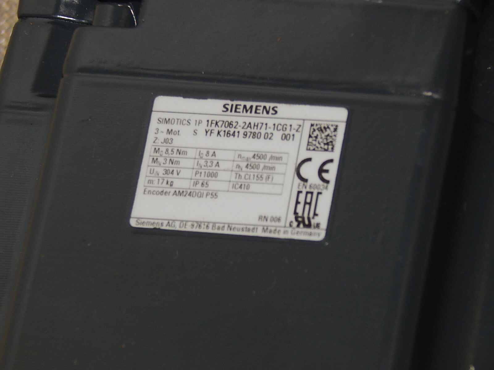 Siemens Simotics 3~Mot 1FK7062-2AH71-1CG1-Z / Z:J03 + Getriebe SP100S-MF1