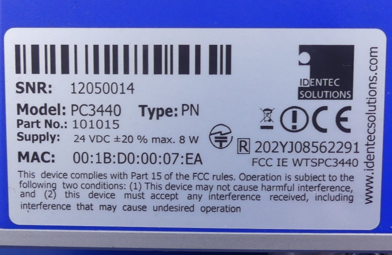 VariSys Identec Solutins PC 3440  PN