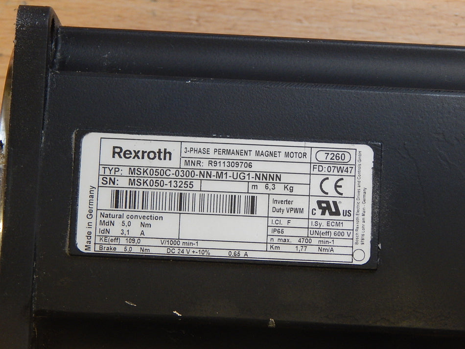 Rexroth 3- Phase Synchronous PM-Motor MSK050C-0300-NN-UG1-NNNN Used