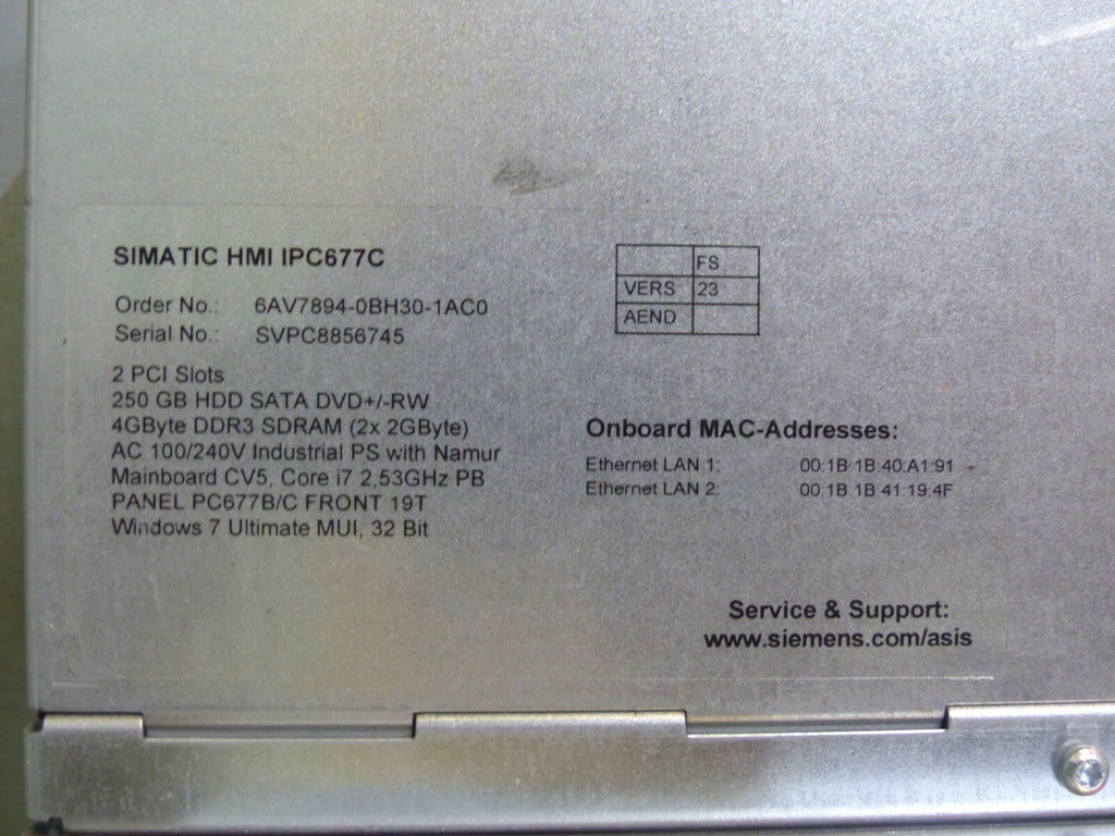 Siemens Simatic HMI IPC 677C  6AV7894-0BH30-1AC0  used