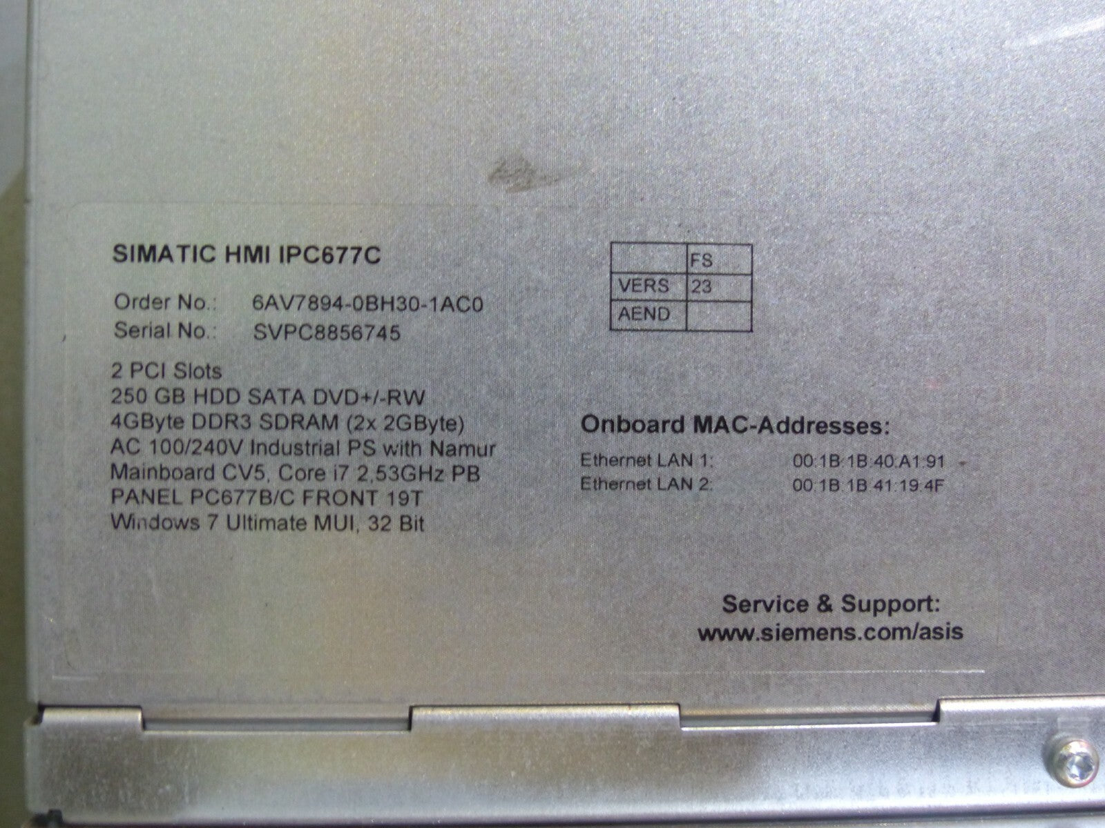 Siemens Simatic HMI IPC 677C  6AV7894-0BH30-1AC0  used