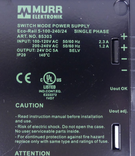 MURR ELEKTRONIK SWITCH MODE POWER SUPPLY Eco-Rail 5-100-240/24