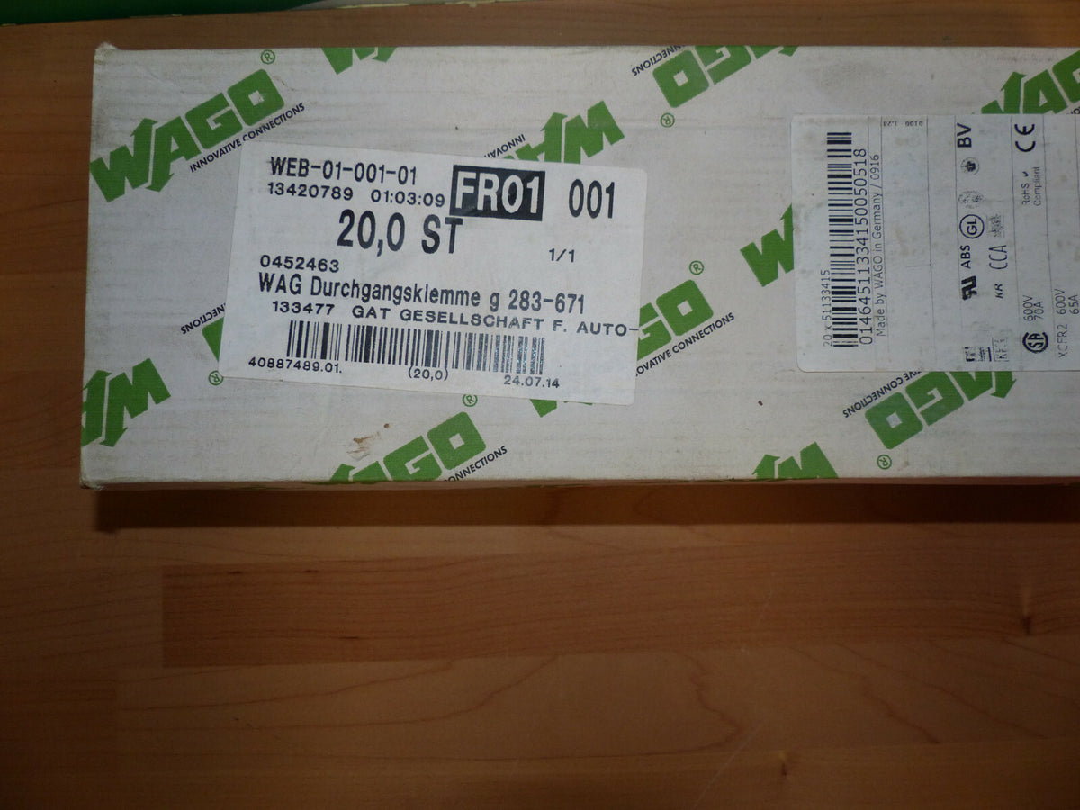 20x  Wago WEB-01-001-01 //  WAG Durchgangsklemme