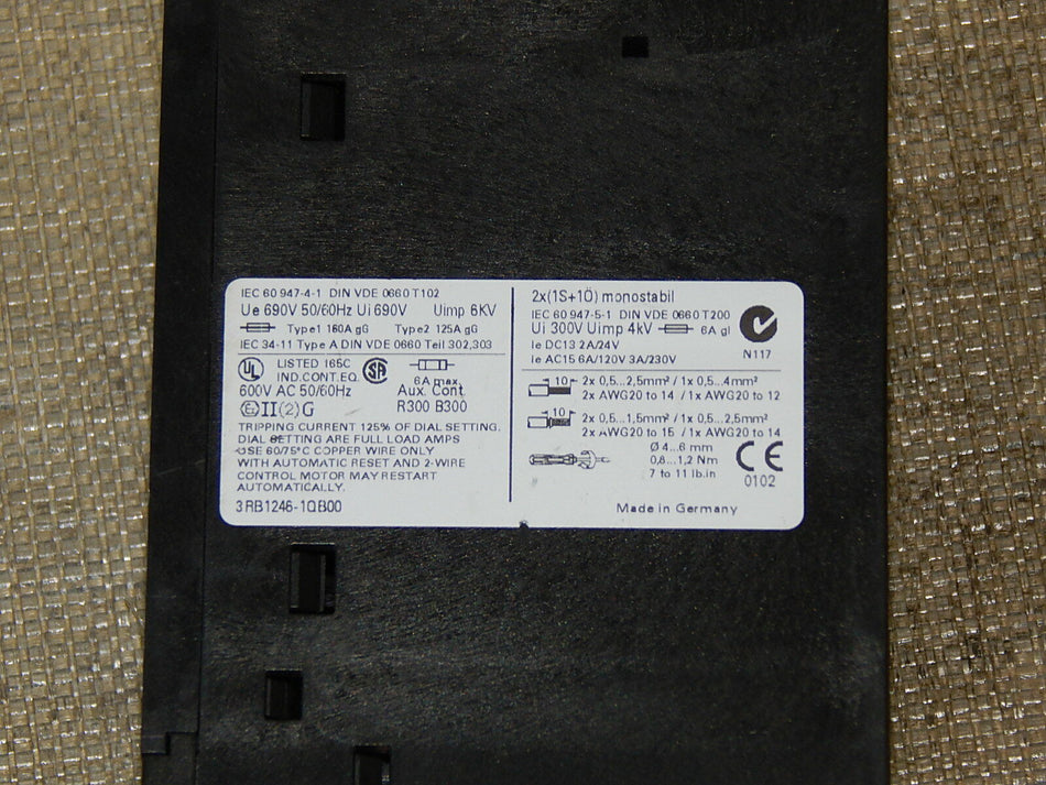 SIEMENS  3RB1246-1QB00  UEBERLASTRELAIS USED